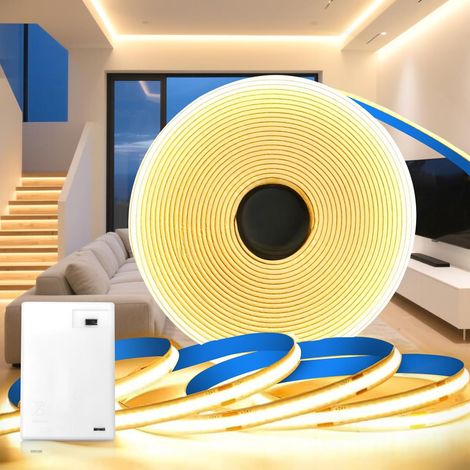 Ruban LED Pile Batterie, 2M Bande LED COB à Piles, Blanc Chaud 3000K 320LED/M Lumineuse 5V Adhésive Bandeau à Alimentation Batterie pour Cuisine Sous Meuble, Chambre, Placard Décoration (1/5)