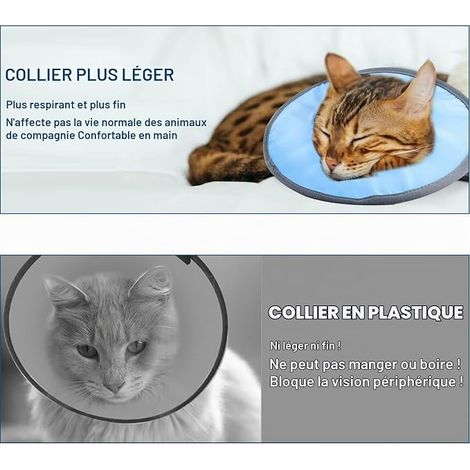 Colerette Chat Anti Lechage Body Chat Post Operatoir Femelle Récupération Chats Taille L Collier de Récupération Chats Elisabéthain Collerette Chiots Petits Chiens Chats Bleu