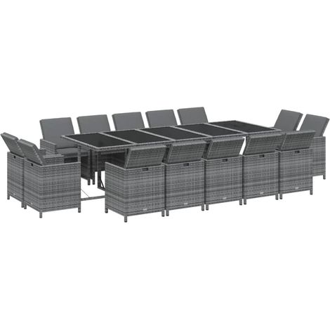 Set da pranzo mobili da giardino cuscini per mobili da esterno 15 pezzi vimini grigio resina 020014422