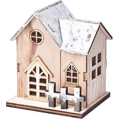 Maison De Noël En Bois Avec Éclairage Led - Décoration De Table Festive - Cordon De Suspension Inclus - Pour Cheminée Étagère Ou Vitrine - 1 Pièce (1/5)