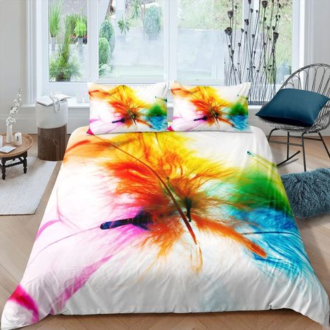 Ensembles d'impression de plumes de Housse de Couette Boho Style Parure de Lit 200x200cm Bird La plumes Element Housse de Couette pour Enfants Enfants Microfibre Multicolore Décor de chambre - 200x200 (1/5)