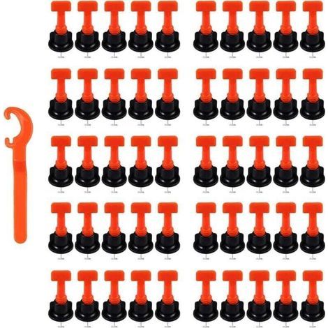 Kit di livellamento per piastrelle riutilizzabile - 50 livellatori a T e 1 chiave di spaziatura per rivestimenti murali in ceramica di spessore 2-8 mm / 5-18 mm (1/4)