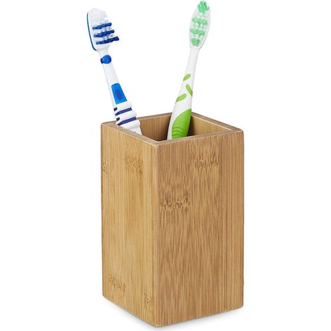 porte-brosse Dents - Salle De Bain En Verre Bambou Naturel, H X L X P : 10x8x8 Cm, Couleur Naturelle (1/4)