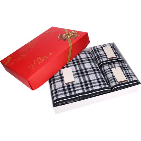Ensemble Serviettes Coton Peigné 100% Absorbant Doux Hypoallergénique Carreau Bleu Lot de 3 Pièces (1/5)