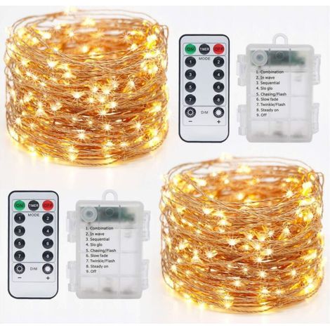 [Set of 2] Battery Operated String Lights, 10M 100 LED Battery Operated LED String Lights with Remote Control, 8 Modes, Timer Function, IP65 Waterproof, String Lights for Indoor and Outdoor Decoration (1/5)