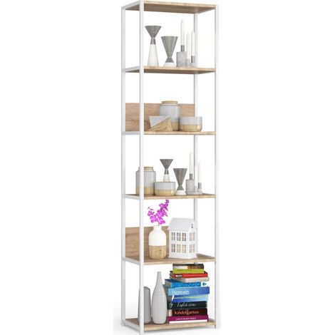 Étagère murale industrielle AKORD Blanche - Chêne Sonoma 50 cm 6 étagères 50x32x192 cm (1/5)