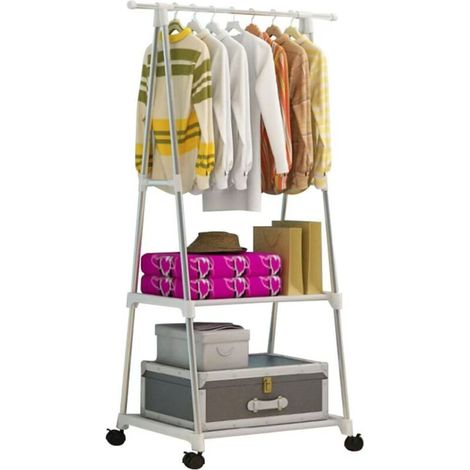Porte-manteau multifonctionnel, étagère de rangement sur pied, mobile sur roulettes, peut suspendre des vêtements, grande capacité. (1/5)