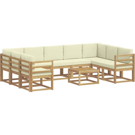 Set di divani da esterno 10 pcs Bianco e Crema 59 x 59 x 37 cm vidaXL