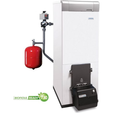 Chaudière fioul à basse température 28 kW – Ballon inox 85 L – Brûleur Domusa D3 – Kit hydraulique inclus – Technologie anti-condensation (1/4)