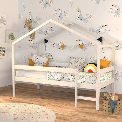 Le Quai Des Affaires – Lit cabane MIKA 90x190 – Structure en bois massif – Finition blanche – Sommier 12 lattes – Charge max 80kg – À monter soi-même (1/4)