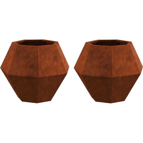 Lot de 2 jardinières rectangulaires style rustique extérieur 50 x 50 x 40 cm en acier rouillé (1/5)