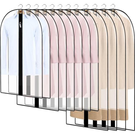 Lot de 12 housses de protection zippées extra longues, imperméables, anti-acariens, anti-humidité, transparentes, anti-poussière, pour chemises, manteaux, housses et housses à vêtements