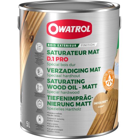Owatrol – Saturateur D.1 PRO pour bois exotiques – Protection UV – Aspect huilé transparent – 5L – Application en 2 couches
