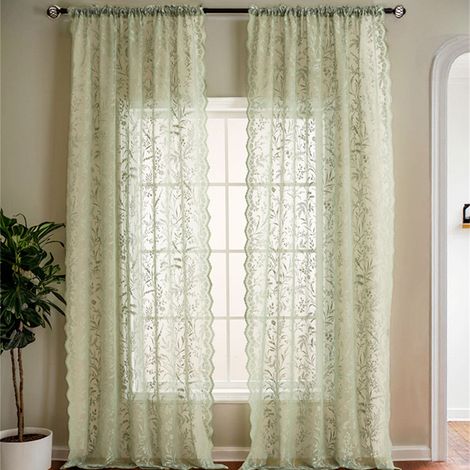 LOLLANDA Rideau Voile Brodé Feuilles Vert Sauge 1 Pièce, Poche Tringle, Filtrant Lumière, Rideau Transparent pour Salon Chambre, Décoration Maison Moderne Campagnarde-130x241cm (1/5)