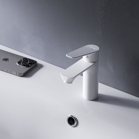 AM.PM Mitiguer Lavabo avec bonde clic clac pour lavabo Robinet Salle Bain Blanc Robinet de Lavabo pour Salle de Bain Mélangeur Lavabo en Laiton (1/4)