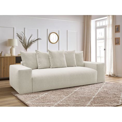 BOBOCHIC - Canapé droit convertible coffre VOLTAIRE tissu chiné Blanc (1/5)