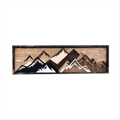 Wanddeko aus Holz, Bergmotiv mit Sonnenuntergang und Mond, Wandbild für Giebel, natürliche Dekoration für Wohnzimmer und Schlafzimmer, 1 Stück (1/5)