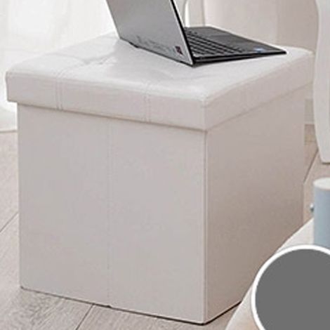 TrAdE Shop Traesio - Pouf Scatola Portaoggetti Puff Poggiapiedi A Forma Di Cubo In Ecopelle Colore - Bianco