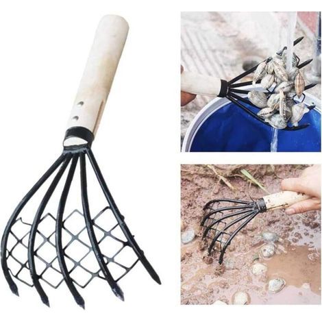 Palourde Râteau Conque Jardin avec Filet Outil 5 Griffe Plage Accessoires Coque Maison Fourche Utile Dig Fruits Bois Poignée (1/3)