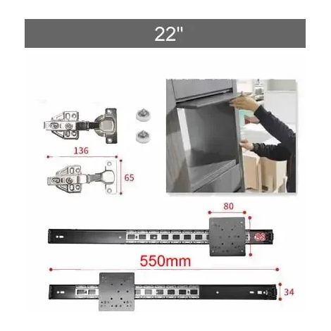Rail coulissant enfichable de 56 cm (22 pouces) pour porte de placard, charnière de porte relevable dissimulée, rail coulissant pivotant pour armoire pliante et meuble TV. (1/5)