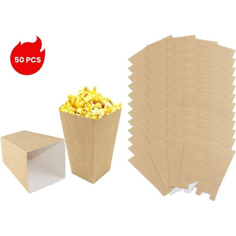 Boîte à popcorn 50 pièces en papier kraft, boîte de fête « Fraîcheur de la forêt », boîte à goûter réutilisable, résistante à l'huile, design transformable pour soirées cinéma, mariages, anniversaires (1/5)