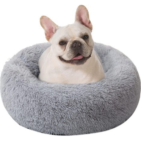 Panier Rond pour Chien et Chat en Peluche, Panier Rond Chien Coussin, Chat Panier Donut, Lit Chaud Nid Pillow Confortable pour Dormir en Hive (60cm, Gris) (1/5)