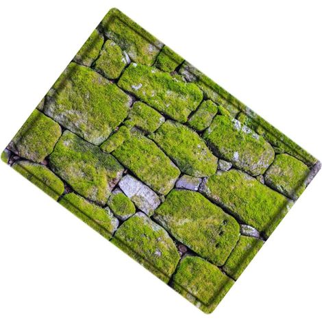 Tapis de bain antidérapant à motif pierre mousse , vert , en polyester , 40 x 60 cm , absorbant et f (1/5)