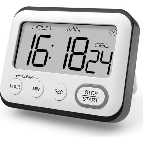Minuteur de Cuisine multifonctionnelle, Minuterie de Cuisson avec Horloge, Réveil, Minuteur Digital, Chronomètre avec Grand écran LCD à Gros Chiffres (1/5)