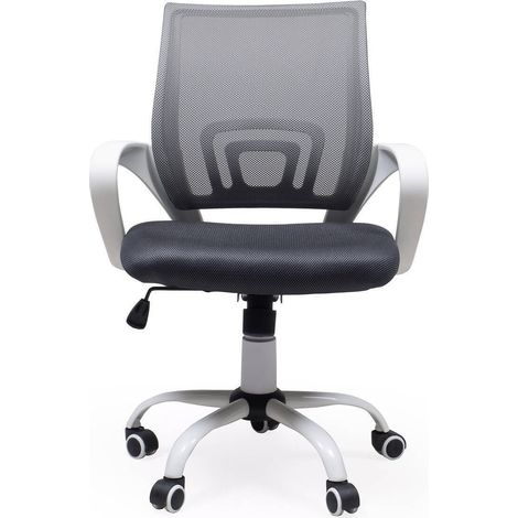 Silla de oficina, estudio o escritorio PRACTIK con brazos y base giratoria color blanco y tela 3D, de 58x55x87/97 cm GRIS OSCURO MF-13 (1/5)