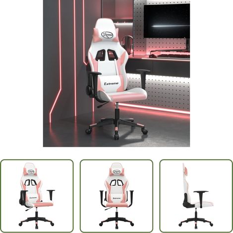 Massagestuhl -  Gaming-Stuhl mit Massagefunktion Weiß und Rosa Kunstleder (1/5)