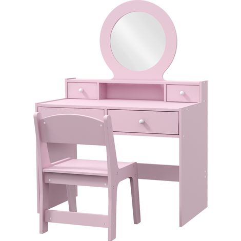 Kids Dressing Table Set Kids Make up Table  Stool Mirror- Storage Drawers- Gift for Aged 3--8 (1/5)