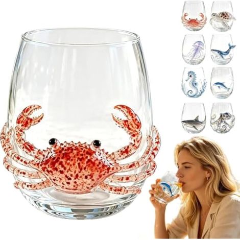 Verre artisanal en forme de pieuvre à anneaux bleus, verres à vin sans pied en forme de pieuvre 3D, collection de verre en relief Ocean Fantasy, fabriqué à la main, verre de bar d'animaux marins (1/5)