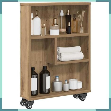 Chariot de rangement étroit - 855231 - chêne artisanal - bois d'ingénierie - 4 roulettes (2 avec freins) (1/5)