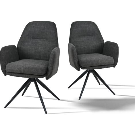Bon Furni Webstoff Esszimmerstuhl Anthrazit, 2er, 360° drehbar, ergonomisch mit hoher Elastizität & Armlehnen