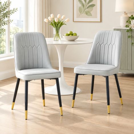 Sillas de comedor modernas, lote de 2, gris claro, en PU y metal DESVIAE (1/5)