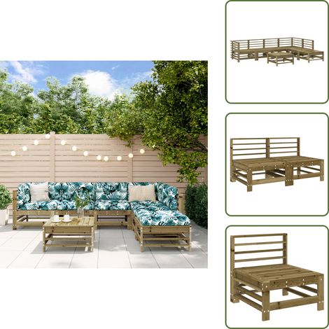 7-tlg. Garten-Lounge-Set Kiefernholz Imprägniert - Gartenmöbel - Loungesessel - Rattan Möbel - Outdoor Furniture - Kiefernholzmöbel (1/5)