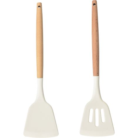Ustensile De Cuisine En Silicone - Manche En Bois D'acacia - Résistant À La Chaleur Jusqu'à 230 °C - Pour Casseroles Antiadhésives - Lot De 5 (1/5)