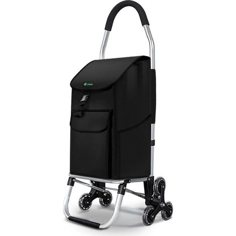VOUNOT® Aluminium Einkaufstrolley Treppensteiger, Trolly Einkaufswagen Klappbar, 6 Räder, Wasserdicht Oxford, 45L, Schwarz