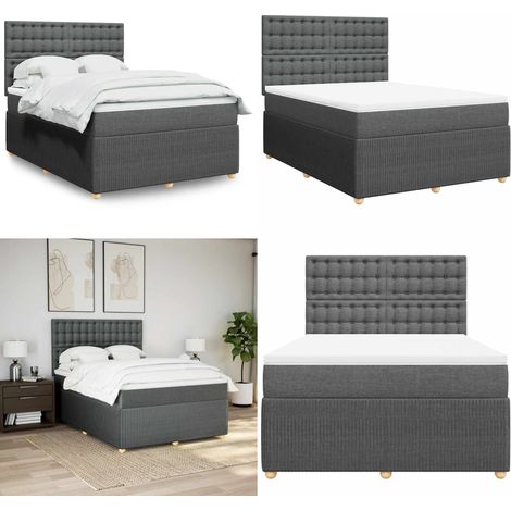 Giroletto a Molle con Materasso Grigio Scuro 140x190 cm Tessuto - Materasso a molle insacchettate - Letto a molle