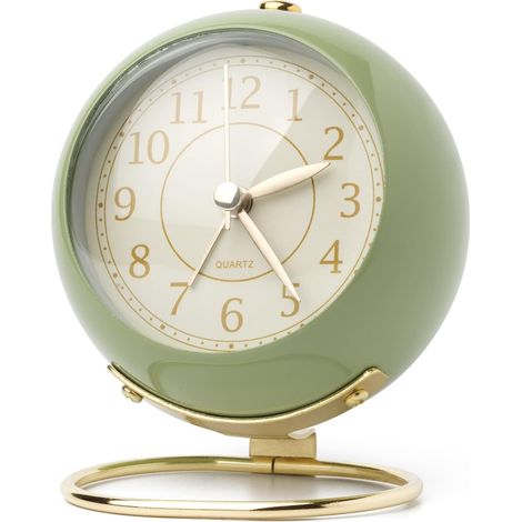 Réveil de bureau vert à piles, alarme silencieuse pour chambre à coucher (1 pièce) (1/5)