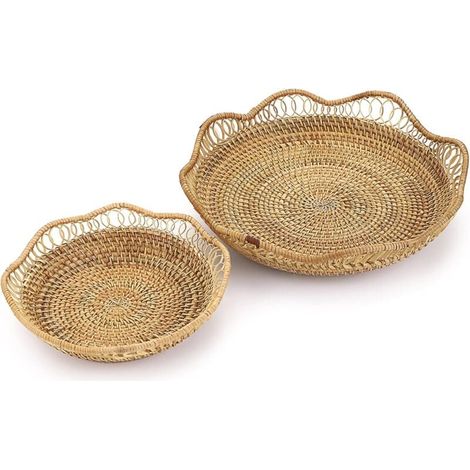 Cesta de fruta de ratán ZVD-2 piezas, cesta decorativa para pan y dulces, 30 cm y 21 cm (1/4)