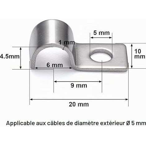 Clips Pour les Câbles un Trou Clips en Acier Inoxydable Fixation Pour Tube Clips Pour Serre Pour La Fixation De Câbles et Fils Ø 5 mm (1/4)