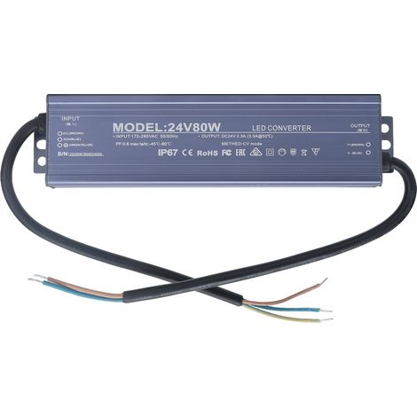 Alimentation étanche IP67 pour ruban LED, transformateur 24V 3.3A, convertisseur tension AC170‑265V, driver étanche extérieur. (1/5)