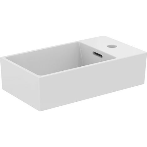 Lavabo EXTRA 450x250x150mm, balda a la derecha, blanco con 1 orificio para grifería IdealPlus, con rebosadero IDEAL STANDARD