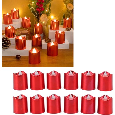 Bougies LED pour Noël, mariages, fêtes d'anniversaire et pièces privées lot de 12, plaquées rouge. (1/5)