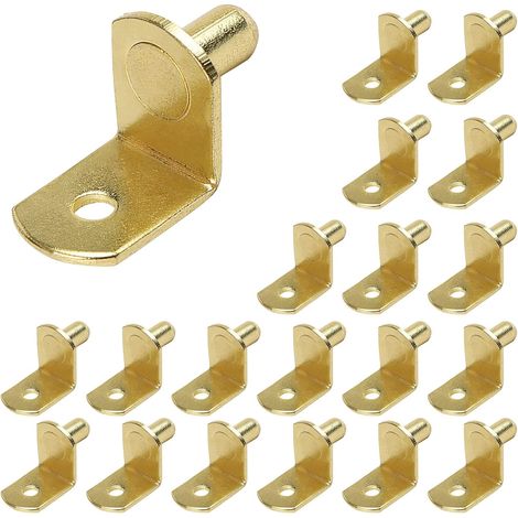 Chevilles de Support d'Étagère 20 Pièces 6mm Chevilles de Support en Forme de L en Métal Support Etagere Chevilles Plaquées Nickel pour Bois Meubles Placard Support (Couleur or) (1/5)