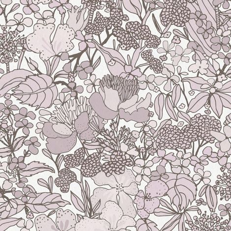 Papier peint gris rosé et blanc pour cuisine Tapisserie fleurie pour cuisine Papiers peints intissés motif floral pour chambre adulte (1/4)
