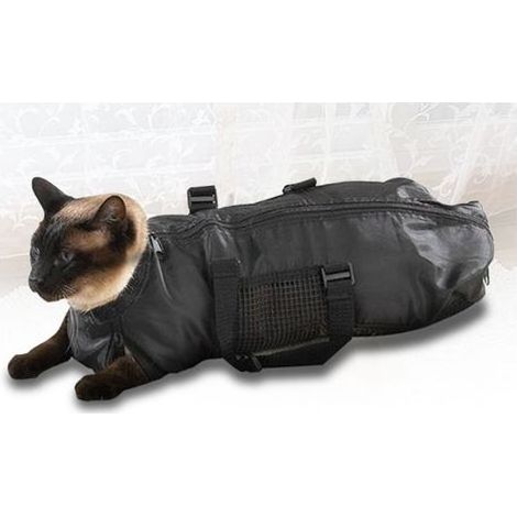 Sac de toilettage et de contention pour chat, dimensions 46 x 24 cm, pour les visites vétérinaires ou le bain en toute sécurité (1/5)