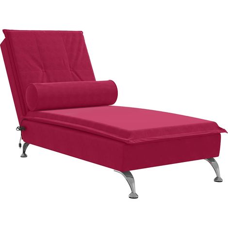 Chaise longue Transat Bain de soleil de massage avec traversin rouge bordeaux velours (1/5)