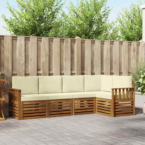 Ecksofa Set mit Kissen 5 pcs Natur und Creme Massivholz Akazie